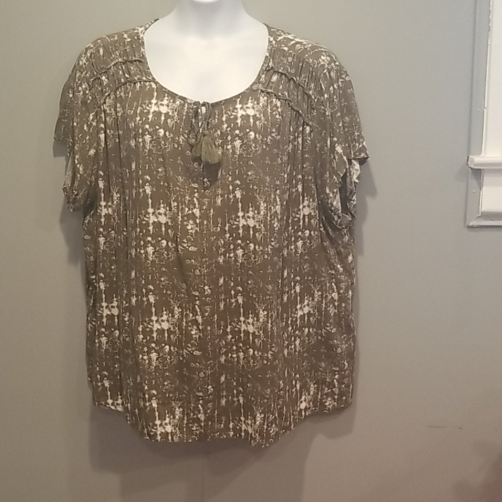 Evri tie dye tassel tie short sleeve boho top 3X